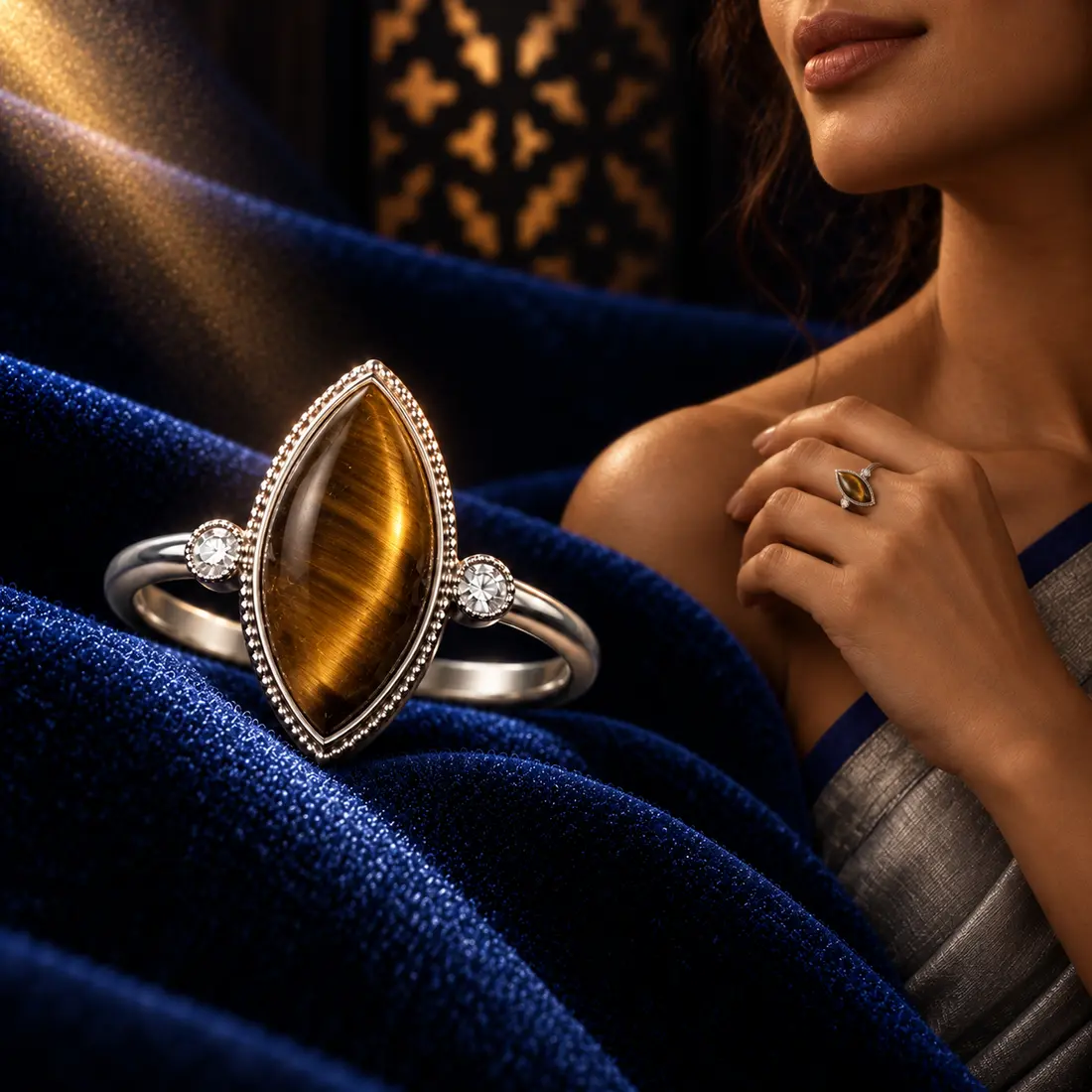 Marquise Bezel Solo Tiger Eye ring