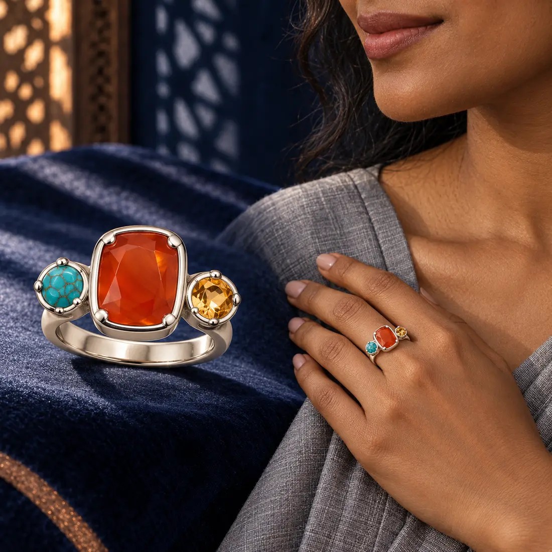 Carnelian Horizon Trio ring