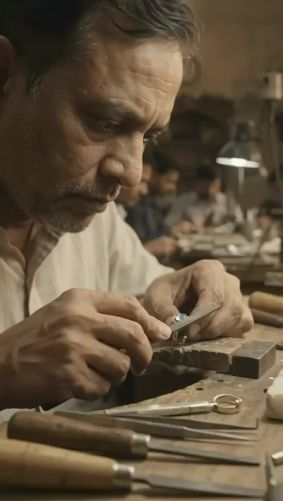 Natural gemstone being hand set