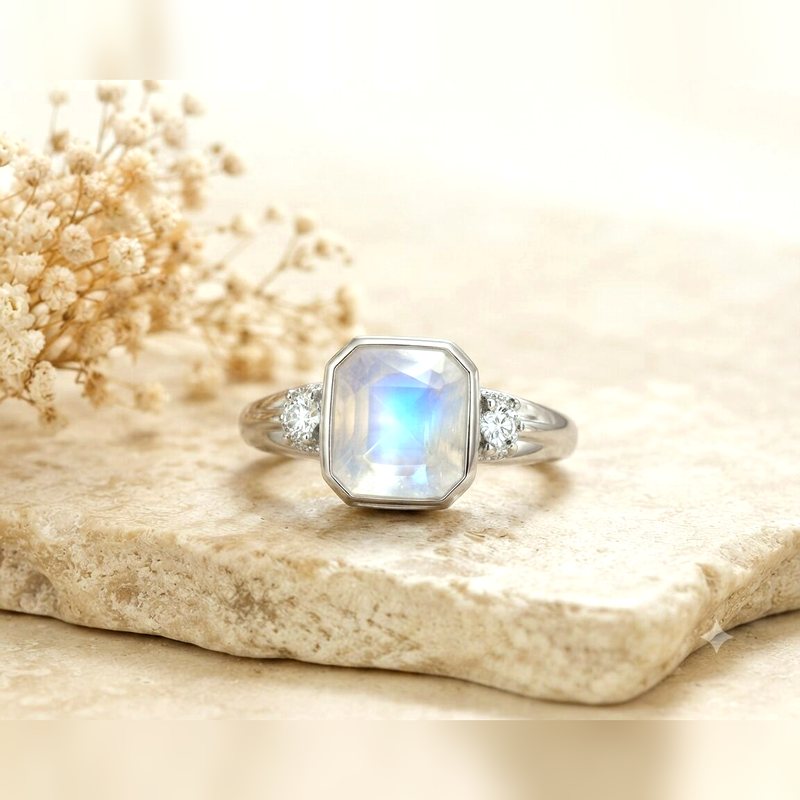Aperture Ring in Rainbow Moonstone, 925 sterling silver