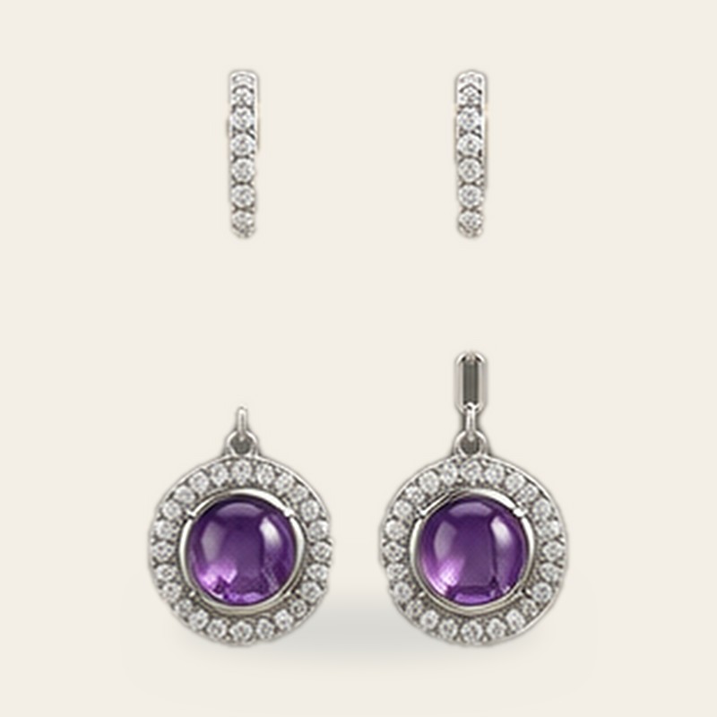 Hidden Halo Drop in Amethyst, 925 sterling silver