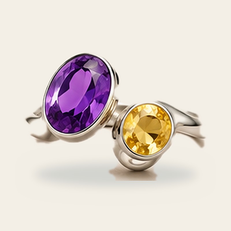 Round & Oval Duo in Amethyst & Citrine, 925 sterling silver